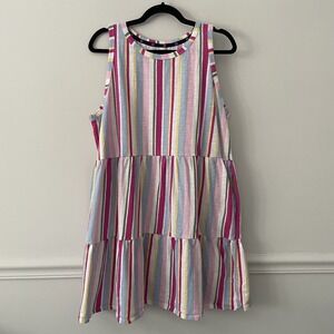 Gap Cotton Modal Tiered Striped Dress Sz XL Pockets Stretch Boho Preppy Colorful